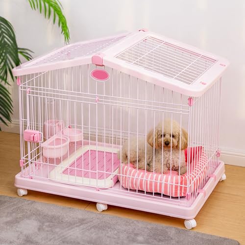 PJDDP Hundebox, Welpenkäfig Aus Metall Mit Universalrädern, 2 Türen Und Abnehmbarer Kunststoffschale, Haustierhütte Für Kleine Bis Mittelgroße Hunde,Rosa,small Size PJDDP Hundebox, Welpenkäfig Aus Metall Mit Universalrädern, 2 Türen Und Abnehmbarer Kunststoffschale, Haustierhütte Für Kleine Bis Mittelgroße Hunde,Rosa,small Size von PJDDP