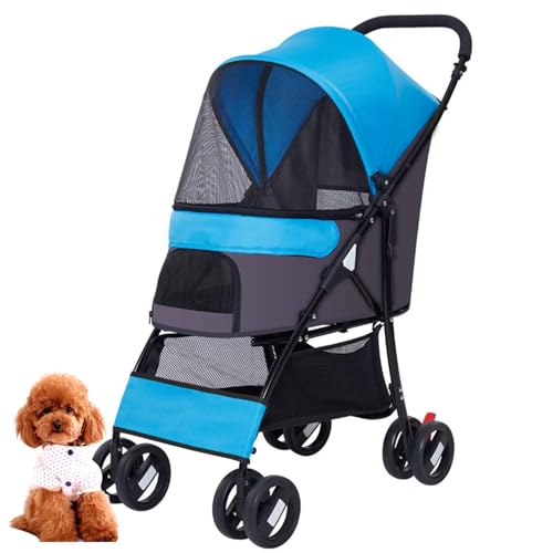 PJDDP Hundebuggy, Haustiertrolley Mit Netzfenster, Hundewagen Mit Aufbewahrungskorb, Faltbarer Hundetrolley, Für Kleine Und Mittelgroße Hunde Sowie Katzen,Blau PJDDP Hundebuggy, Haustiertrolley Mit Netzfenster, Hundewagen Mit Aufbewahrungskorb, Faltbarer Hundetrolley, Für Kleine Und Mittelgroße Hunde Sowie Katzen,Blau von PJDDP