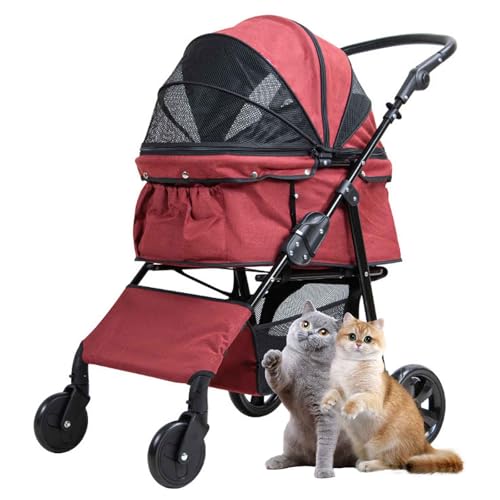 PJDDP Hundebuggy, Haustiertrolley Mit Netzfenster, Hundewagen Mit Aufbewahrungskorb, Faltbarer Hundetrolley, Ideal Für Spaziergänge Radfahren Outdoor,Rot PJDDP Hundebuggy, Haustiertrolley Mit Netzfenster, Hundewagen Mit Aufbewahrungskorb, Faltbarer Hundetrolley, Ideal Für Spaziergänge Radfahren Outdoor,Rot von PJDDP