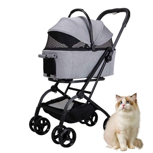 PJDDP Hundebuggy, Katzenbuggy, Faltbarer Hundewagen Mit Aufbewahrungskorb, Hundetrolley Für Kleine Und Mittle Hunde, Für Reisen, Einkaufen, Spazierengehen,Grau von PJDDP