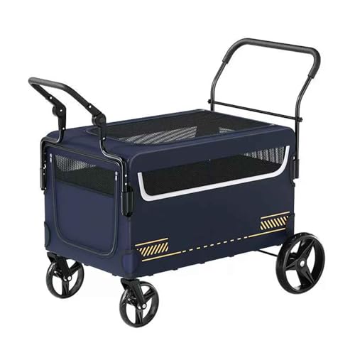 PJDDP Hundebuggy, Usammenklappbarer Hundewagen Mit 4 Rädern, Haustier-Kinderwagen Mit Netzfenstern, Bis 80Kg, Ideal Zum Spazierengehen, Joggen, Reisen,Blau PJDDP Hundebuggy, Usammenklappbarer Hundewagen Mit 4 Rädern, Haustier-Kinderwagen Mit Netzfenstern, Bis 80Kg, Ideal Zum Spazierengehen, Joggen, Reisen,Blau von PJDDP