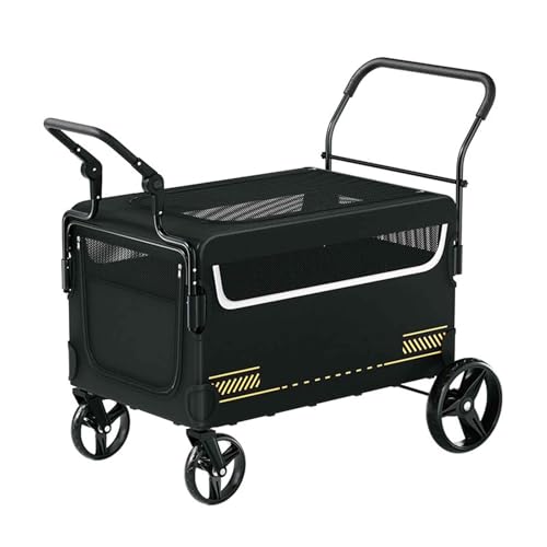 PJDDP Hundebuggy, Usammenklappbarer Hundewagen Mit 4 Rädern, Haustier-Kinderwagen Mit Netzfenstern, Bis 80Kg, Ideal Zum Spazierengehen, Joggen, Reisen,Schwarz PJDDP Hundebuggy, Usammenklappbarer Hundewagen Mit 4 Rädern, Haustier-Kinderwagen Mit Netzfenstern, Bis 80Kg, Ideal Zum Spazierengehen, Joggen, Reisen,Schwarz von PJDDP