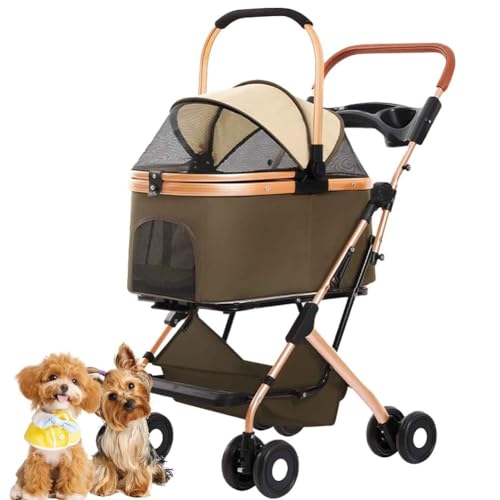 PJDDP Hundebuggy Bis 20 Kg Klappbar, 3In1 Hundebuggy, Haustier-Kinderwagen Mit 360° Vorderrad Hinterrad Mit Bremse Für Kleine/Mittlere Hunde Und Katzen,Army Green von PJDDP
