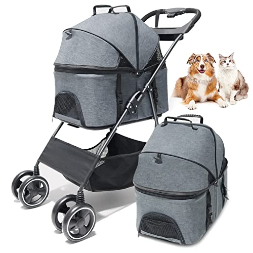 PJDDP Hundebuggy Hundewagen Vierrädrige Buggy Bis 15Kg,Hundebox Transporttasche Faltbar Klappbar Für Kleine Hunde Und Katzen Haustierwagen Pet Stroller Katzenbuggy Mit Aufbewahrungskorb,Grau PJDDP Hundebuggy Hundewagen Vierrädrige Buggy Bis 15Kg,Hundebox Transporttasche Faltbar Klappbar Für Kleine Hunde Und Katzen Haustierwagen Pet Stroller Katzenbuggy Mit Aufbewahrungskorb,Grau von PJDDP