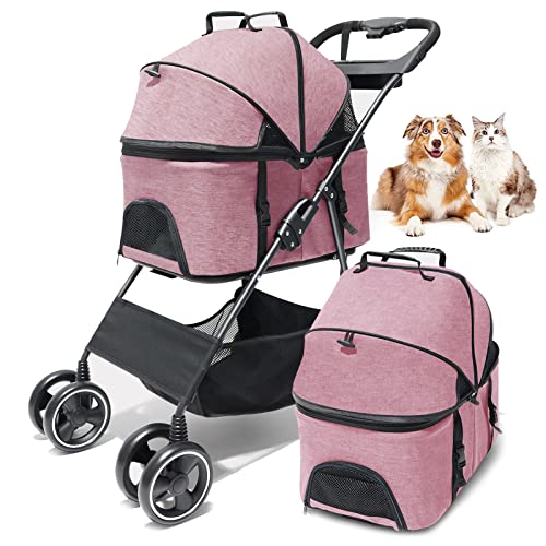 PJDDP Hundebuggy Hundewagen Vierrädrige Buggy Bis 15Kg,Hundebox Transporttasche Faltbar Klappbar Für Kleine Hunde Und Katzen Haustierwagen Pet Stroller Katzenbuggy Mit Aufbewahrungskorb,Rosa PJDDP Hundebuggy Hundewagen Vierrädrige Buggy Bis 15Kg,Hundebox Transporttasche Faltbar Klappbar Für Kleine Hunde Und Katzen Haustierwagen Pet Stroller Katzenbuggy Mit Aufbewahrungskorb,Rosa von PJDDP