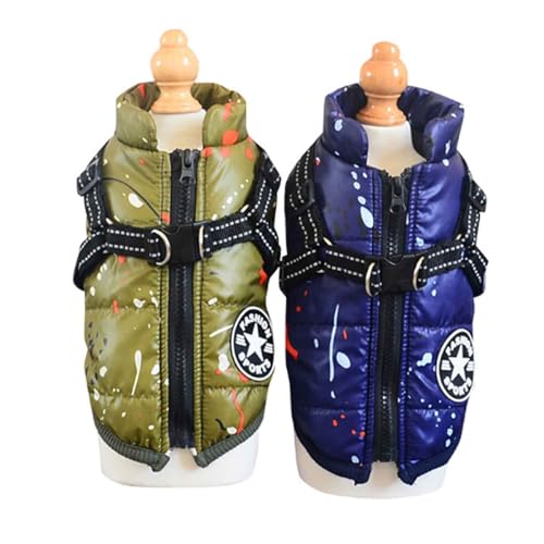 PJDDP Hundejacke Für Den Winter, Wasserdichter Hundemantel, Winddichte Hundejacke, Reflektierende Weste Hundekleidung Mit Geschirr, Für Kleine Hunde,Blau,L von PJDDP