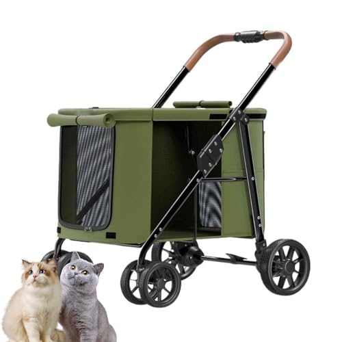 PJDDP Hundekinderwagen, Atmungsaktive Haustiere Buggy, Zusammenklappbarer Reise-Haustier-Kinderwagen, Tragbar, 4 Räder, Hunde-Jogger-Reiseträger,Grün PJDDP Hundekinderwagen, Atmungsaktive Haustiere Buggy, Zusammenklappbarer Reise-Haustier-Kinderwagen, Tragbar, 4 Räder, Hunde-Jogger-Reiseträger,Grün von PJDDP
