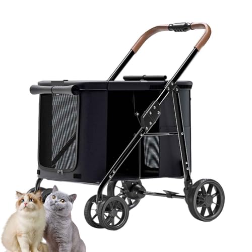 PJDDP Hundekinderwagen, Atmungsaktive Haustiere Buggy, Zusammenklappbarer Reise-Haustier-Kinderwagen, Tragbar, 4 Räder, Hunde-Jogger-Reiseträger,Schwarz von PJDDP