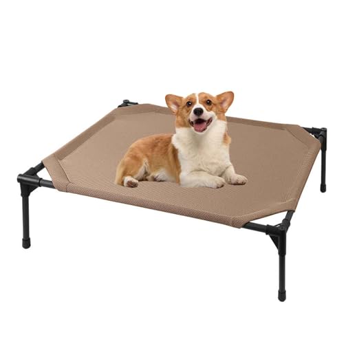 PJDDP Hundeliege Outdoor, Erhöhtes Hundebett, Erhöhtes Katzenbett, Erhöhtes Hundesofa Mit Waschbarem, Atmungsaktivem Netzgewebe Und Rutschfesten Gummifüßen,Khaki,M von PJDDP