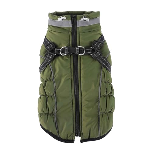 PJDDP Hundemantel Winter, Hundemantel Wasserdicht Mit Verstellbares Hundegeschirr, Warm Hundejacke Aus Fleece Mit Reflektierende Streifen Für Große Mittelgroße Hunde,Grün,XL von PJDDP