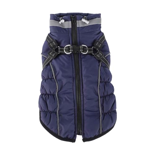 PJDDP Hundemantel Winter, Hundemantel Wasserdicht Mit Verstellbares Hundegeschirr, Warm Hundejacke Aus Fleece Mit Reflektierende Streifen Für Große Mittelgroße Hunde,Marine,XXL von PJDDP