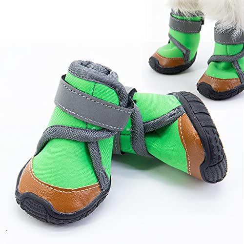 PJDDP Hundeschuhe Pfotenschutz 4 Stücke wasserdichte Hundeschuhe Pfotenschutz Atmungsaktiv Mit Abriebfester, Anti-Rutsch-Hundeschuhe Mit Verstellbarem Reflektierendem Riemen,Grün,4 von PJDDP