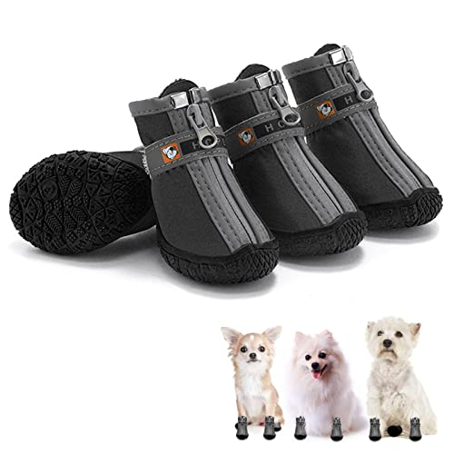 PJDDP Hundeschuhe Pfotenschutz Atmungsaktiv 4Er-Set Hundeschuhe Mit Reflektierendem Riemen, Verstellbare rutschfeste Hundeschuhe Für Mittelgroße Und Kleine Hunde,Schwarz,3 von PJDDP