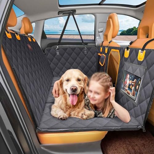 PJDDP Hundesitzbezug Mit Harter Unterseite, Größere Rücksitzverlängerung Für Hunde, Hunde-Autobettbezug Mit Sichtbarem Netzfenster, Autohängematte Für Hunde von PJDDP