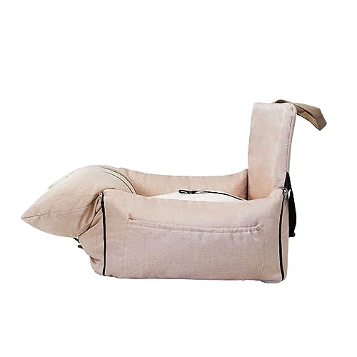 PJDDP Hundesitzerhöhung für kleine mittelgroße Hunde, Abnehmbarer und waschbarer Hundeautositz für Auto und Zuhause mit Verstellbarer Clip-On-Leine,Autotransporter für Hunde,Beige von PJDDP