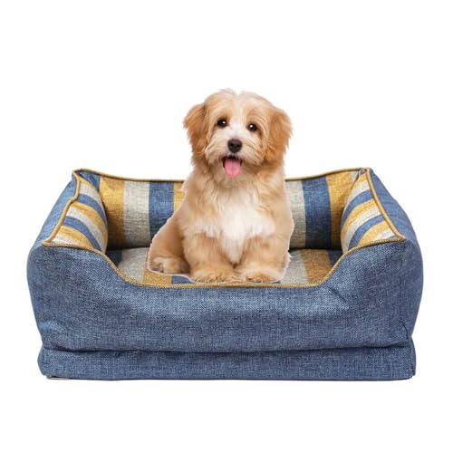 PJDDP Hundesofa, Hundekissen in Leinenoptik, Hundebett, Sommer Kühlkissen Für Hunde Mit Bezug Abnehmbar Und Waschbar Und rutschfeste Unterseite,Blau,M von PJDDP