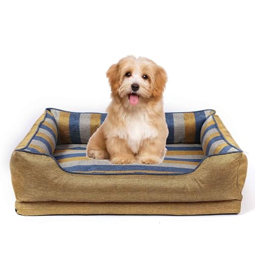 PJDDP Hundesofa, Hundekissen in Leinenoptik, Hundebett, Sommer Kühlkissen Für Hunde Mit Bezug Abnehmbar Und Waschbar Und rutschfeste Unterseite,Gelb,S von PJDDP