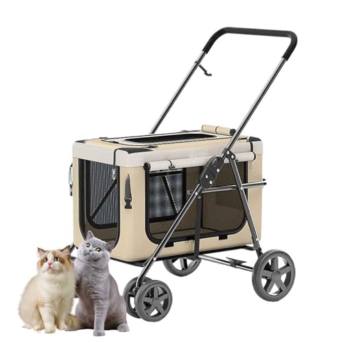 PJDDP Hundewagen, 2In1 Hundebuggy, Faltbarer Hundekinderwagen, Abnehmbar Hundewagen, Atmungsaktive Haustiere Buggy Für Kleine, Mittelgroße Hunde Und Katzen,Khaki von PJDDP