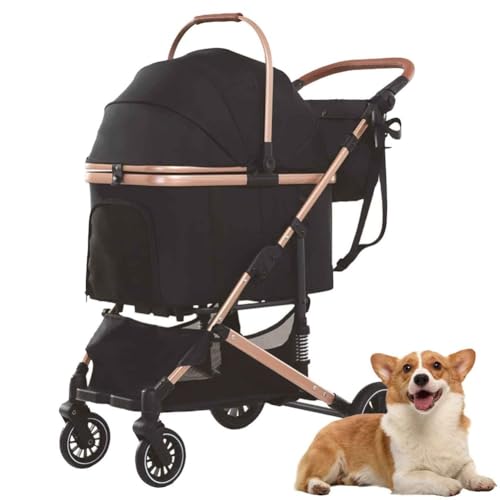 PJDDP Hundewagen, 3 in 1 Hundebuggy, Faltbar Hund Kinderwagen, Katzenwagen Mit Verstellbarer Griff, Aufbewahrungskorb Für Kleine/Mittlere Hunde Und Katzen,Schwarz PJDDP Hundewagen, 3 in 1 Hundebuggy, Faltbar Hund Kinderwagen, Katzenwagen Mit Verstellbarer Griff, Aufbewahrungskorb Für Kleine/Mittlere Hunde Und Katzen,Schwarz von PJDDP