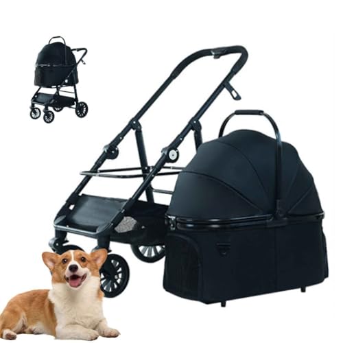 PJDDP Hundewagen, 3 in 1 Hundetrolley, Faltbarer Hundebuggy, Katzenbuggy Mit 4 Rädern Mit Netzfenstern Getränkehalter Aufbewahrungskorb, Bis 25 Kg,Schwarz PJDDP Hundewagen, 3 in 1 Hundetrolley, Faltbarer Hundebuggy, Katzenbuggy Mit 4 Rädern Mit Netzfenstern Getränkehalter Aufbewahrungskorb, Bis 25 Kg,Schwarz von PJDDP