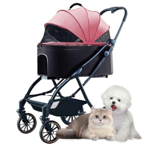 PJDDP Hundewagen, 3 in 1 Hundetrolley, Faltbarer Katzen-Hunde-Kinderwagen, Haustier-Kinderwagen Mit Aufbewahrungskorb Für Kleine Und Mittelgroße Katze Hund,Rosa von PJDDP