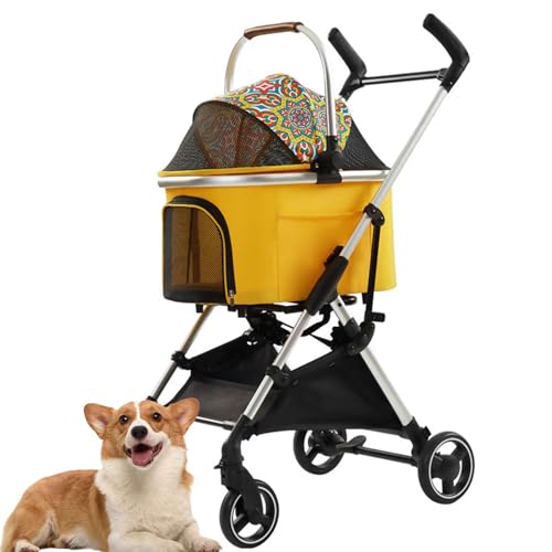 PJDDP Hundewagen, 3 in 1 Hundetrolley, Tragetasche, Faltbarer Hundebuggy Mit Kissen, Katzenwagen Für Kleine Hunde, Katzen, Katzenbuggy Mit 4 Rädern,Gelb PJDDP Hundewagen, 3 in 1 Hundetrolley, Tragetasche, Faltbarer Hundebuggy Mit Kissen, Katzenwagen Für Kleine Hunde, Katzen, Katzenbuggy Mit 4 Rädern,Gelb von PJDDP