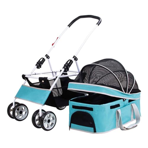 PJDDP Hundewagen, 3 in 1 Hundetrolley, Tragetasche, Katzenbuggy Mit 4 Rädern, Hundebuggy Klappbar, Für Reisen, Einkaufen, Spazierengehen, Spielen,Blau PJDDP Hundewagen, 3 in 1 Hundetrolley, Tragetasche, Katzenbuggy Mit 4 Rädern, Hundebuggy Klappbar, Für Reisen, Einkaufen, Spazierengehen, Spielen,Blau von PJDDP