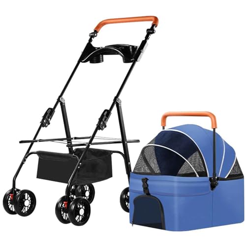 PJDDP Hundewagen, Faltbarer Hundebuggy, Hundetrolley Mit Kissen, Katzenbuggy Bis 15 Kg, Katzenwagen Für Kleine Und Mittelgroße Hunde Mit Netzfenster, Ablagekörbe,Blau PJDDP Hundewagen, Faltbarer Hundebuggy, Hundetrolley Mit Kissen, Katzenbuggy Bis 15 Kg, Katzenwagen Für Kleine Und Mittelgroße Hunde Mit Netzfenster, Ablagekörbe,Blau von PJDDP