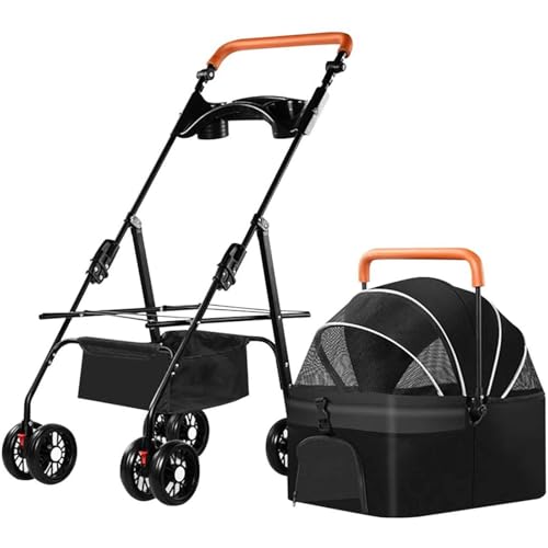 PJDDP Hundewagen, Faltbarer Hundebuggy, Hundetrolley Mit Kissen, Katzenbuggy Bis 15 Kg, Katzenwagen Für Kleine Und Mittelgroße Hunde Mit Netzfenster, Ablagekörbe,Schwarz PJDDP Hundewagen, Faltbarer Hundebuggy, Hundetrolley Mit Kissen, Katzenbuggy Bis 15 Kg, Katzenwagen Für Kleine Und Mittelgroße Hunde Mit Netzfenster, Ablagekörbe,Schwarz von PJDDP