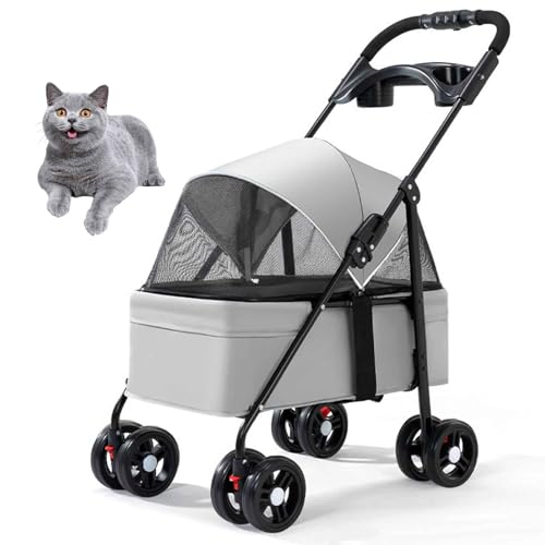PJDDP Hundewagen, Faltbarer Hundebuggy, Hundetrolley Mit Kissen, Katzenwagen Mit 4 Rädern, Tragbarer Haustier Kinderwagen, Ideal Für Reisen,Grau PJDDP Hundewagen, Faltbarer Hundebuggy, Hundetrolley Mit Kissen, Katzenwagen Mit 4 Rädern, Tragbarer Haustier Kinderwagen, Ideal Für Reisen,Grau von PJDDP