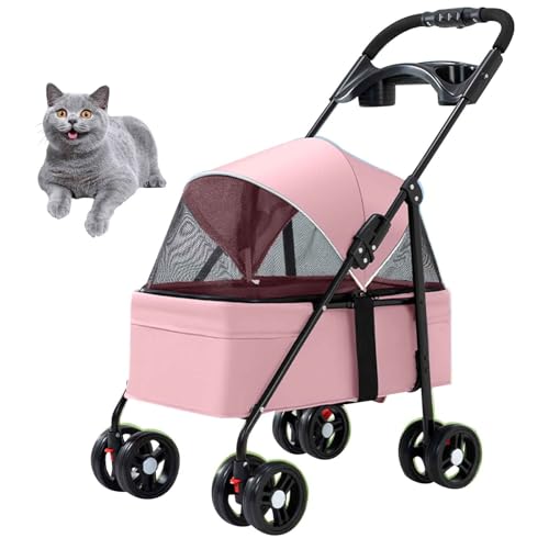 PJDDP Hundewagen, Faltbarer Hundebuggy, Hundetrolley Mit Kissen, Katzenwagen Mit 4 Rädern, Tragbarer Haustier Kinderwagen, Ideal Für Reisen,Rosa PJDDP Hundewagen, Faltbarer Hundebuggy, Hundetrolley Mit Kissen, Katzenwagen Mit 4 Rädern, Tragbarer Haustier Kinderwagen, Ideal Für Reisen,Rosa von PJDDP