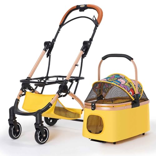 PJDDP Hundewagen, Faltbarer Hundebuggy, Hundewagen Mit Aufbewahrungskorb, Hundetrolley Mit Kissen Für Kleine Bis Mittlere Hunde Und Katzen, Ideal Für Reisen,Gelb PJDDP Hundewagen, Faltbarer Hundebuggy, Hundewagen Mit Aufbewahrungskorb, Hundetrolley Mit Kissen Für Kleine Bis Mittlere Hunde Und Katzen, Ideal Für Reisen,Gelb von PJDDP