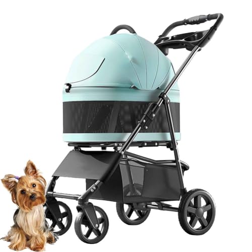 PJDDP Hundewagen,Hundebuggy Bis 12Kg, 2 in 1 Haustier-Kinderwagen, Zusammenklappbarer Hundebuggy Mit 4 Rädern, Aufbewahrungskorb Für Kleine Katze Hund,Blau PJDDP Hundewagen,Hundebuggy Bis 12Kg, 2 in 1 Haustier-Kinderwagen, Zusammenklappbarer Hundebuggy Mit 4 Rädern, Aufbewahrungskorb Für Kleine Katze Hund,Blau von PJDDP