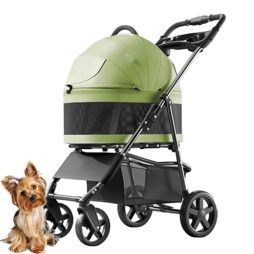 PJDDP Hundewagen,Hundebuggy Bis 12Kg, 2 in 1 Haustier-Kinderwagen, Zusammenklappbarer Hundebuggy Mit 4 Rädern, Aufbewahrungskorb Für Kleine Katze Hund,Grün PJDDP Hundewagen,Hundebuggy Bis 12Kg, 2 in 1 Haustier-Kinderwagen, Zusammenklappbarer Hundebuggy Mit 4 Rädern, Aufbewahrungskorb Für Kleine Katze Hund,Grün von PJDDP