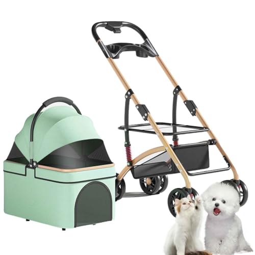PJDDP Hundewagen 3 In1, Hundewagen Klappbar Für Kleine, Haustier-Kinderwagen Mit Aufbewahrungskorb Und Getränkehalter, Für Kleine Hunde,Light Green PJDDP Hundewagen 3 In1, Hundewagen Klappbar Für Kleine, Haustier-Kinderwagen Mit Aufbewahrungskorb Und Getränkehalter, Für Kleine Hunde,Light Green von PJDDP
