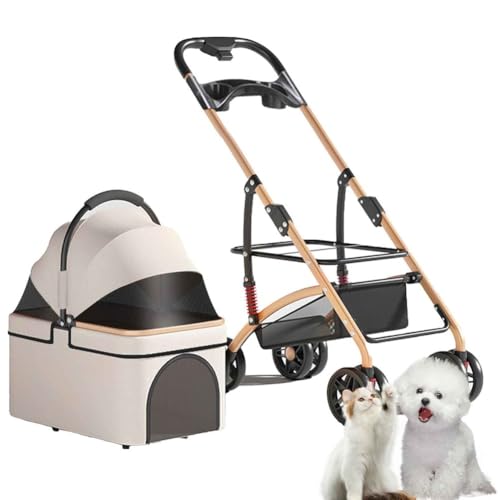 PJDDP Hundewagen 3 In1, Hundewagen Klappbar Für Kleine, Haustier-Kinderwagen Mit Aufbewahrungskorb Und Getränkehalter, Für Kleine Hunde,White Gray von PJDDP