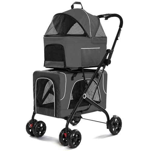 PJDDP Hundewagen 3 In1 Hundebuggy, Abnehmbarer Hunde-Kinderwagen, Doppeldecker-Haustier-Kinderwagen, Hundereisetasche Für Autoreisen Oder Ausflüge,Grau PJDDP Hundewagen 3 In1 Hundebuggy, Abnehmbarer Hunde-Kinderwagen, Doppeldecker-Haustier-Kinderwagen, Hundereisetasche Für Autoreisen Oder Ausflüge,Grau von PJDDP