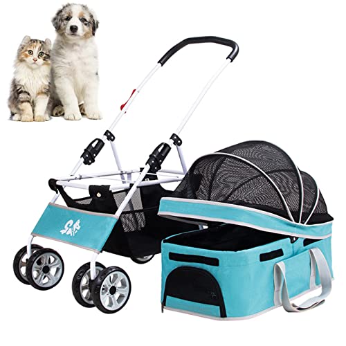 PJDDP Hundewagen Faltbare Hunde Katzen Pet Stroller Hundebuggy Katzenbuggy Katzenwagen Hundebox Transporttasche Mit Aufbewahrungskorb & Netzfenstern, Abnehmbarer Reisesitz,Blau PJDDP Hundewagen Faltbare Hunde Katzen Pet Stroller Hundebuggy Katzenbuggy Katzenwagen Hundebox Transporttasche Mit Aufbewahrungskorb & Netzfenstern, Abnehmbarer Reisesitz,Blau von PJDDP
