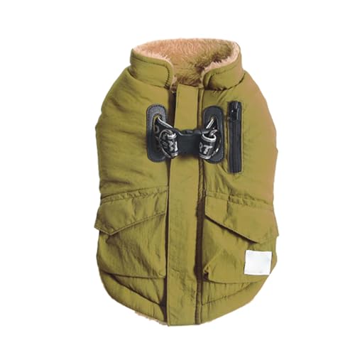 PJDDP Hundewinterjacke Mit Rückenreißverschluss, Hundemantel Mit Geschirr, Weiche Hundewinterjacke, Reflektierende wasserdichte Hundejacke, Dicke Fleece-Futter Hundejacke,Grün,L von PJDDP