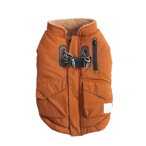 PJDDP Hundewinterjacke Mit Rückenreißverschluss, Hundemantel Mit Geschirr, Weiche Hundewinterjacke, Reflektierende wasserdichte Hundejacke, Dicke Fleece-Futter Hundejacke,Orange,L von PJDDP