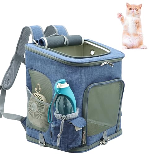 PJDDP Katzen-Rucksack, Haustier-Rucksack Für Kleine Katzen Und Hunde, Faltbar, Gepolsterte Rückenstütze, Welpen-Haustier-Rucksack Für Wandern, Spazierengehen, Radfahren, Outdoor,Denim Blue von PJDDP