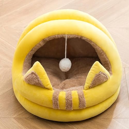 PJDDP Katzenbett, süßes Katzenstreu, selbstwärmende Katzenzelthöhle, halbgeschlossene Hundehütte, Haustierkissen-Betthaus, weiches Schlafsofa für kleine mittelgroße Haustiere,Gelb,Small PJDDP Katzenbett, süßes Katzenstreu, selbstwärmende Katzenzelthöhle, halbgeschlossene Hundehütte, Haustierkissen-Betthaus, weiches Schlafsofa für kleine mittelgroße Haustiere,Gelb,Small von PJDDP