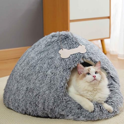PJDDP Katzenbett Indoor, Niedliche Katzenhöhle Mit Abnehmbarem Kissen, Katzenbett Mit Antirutsch Boden, Hundehöhlenbett, Haustierzelt Für Kätzchen Welpen,Grau,M PJDDP Katzenbett Indoor, Niedliche Katzenhöhle Mit Abnehmbarem Kissen, Katzenbett Mit Antirutsch Boden, Hundehöhlenbett, Haustierzelt Für Kätzchen Welpen,Grau,M von PJDDP