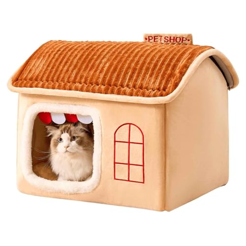 PJDDP Katzenhaus, Katzenbett, Haustierbett Mit Abnehmbarem, Waschbarem Kissen, Klappbar Katzenbett Höhle, Katzenhöhlenbett Mit rutschfeste Unterseite,Braun,L PJDDP Katzenhaus, Katzenbett, Haustierbett Mit Abnehmbarem, Waschbarem Kissen, Klappbar Katzenbett Höhle, Katzenhöhlenbett Mit rutschfeste Unterseite,Braun,L von PJDDP
