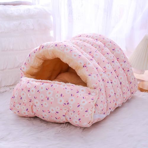 PJDDP Katzenhöhle, Katzenbett Flauschig, Katzenschlafsack Für Den Winter, Katzenhaus Indoor, Weiches Und Flauschiges Katzenhöhlen-Katzenzelt, Für Kleine Haustiere,Rosa,M von PJDDP