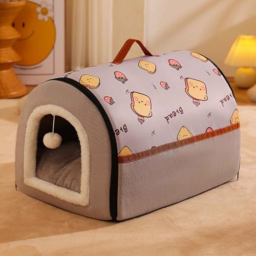 PJDDP Katzenhöhle, Katzenbett Katzenzelt, Faltbare Cat House, Halbgeschlossene Hundehütte Mit Rutschfestem Boden, Abnehmbar, Waschbar,Grau,S von PJDDP