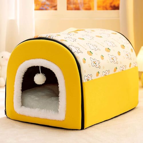 PJDDP Katzenhöhlenbett, Halbgeschlossenes Katzenbett, Faltbares Komfortables Haustier-Katzenhaus, Haustierbett Mit Rutschfestem Boden Und Herausnehmbarem, Waschbarem Innenkissen,Gelb,3XL PJDDP Katzenhöhlenbett, Halbgeschlossenes Katzenbett, Faltbares Komfortables Haustier-Katzenhaus, Haustierbett Mit Rutschfestem Boden Und Herausnehmbarem, Waschbarem Innenkissen,Gelb,3XL von PJDDP