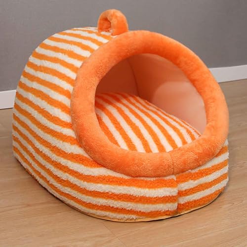 PJDDP Katzenhöhlenbett, Halbgeschlossenes Katzenbett, Hundebett Mit Herausnehmbarem, Waschbarem Innenkissen, Rutschfestem Boden Für Kleine, Mittelgroße Haustiere,Orange,S von PJDDP