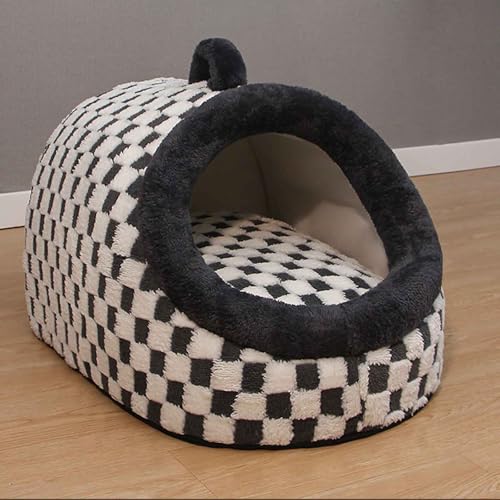 PJDDP Katzenhöhlenbett, Halbgeschlossenes Katzenbett, Hundebett Mit Herausnehmbarem, Waschbarem Innenkissen, Rutschfestem Boden Für Kleine, Mittelgroße Haustiere,Schwarz,M von PJDDP