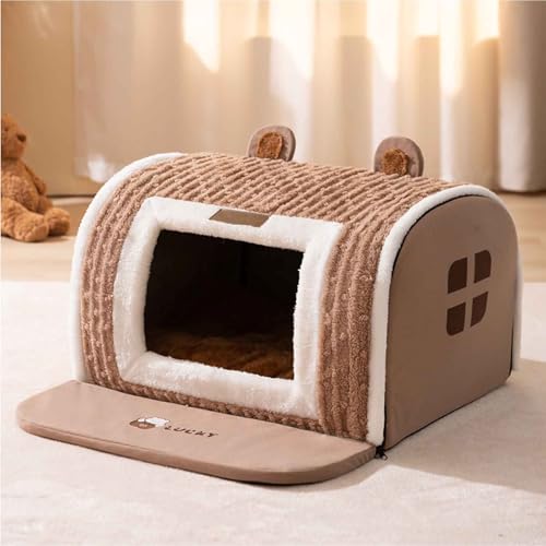 PJDDP Katzenhöhlenbett, Hundebett Mit Abnehmbarem Kissenkissen, Faltbares Katzenhaus Mit Rutschfestem Boden, Für Große Mittelgroße Kleine Hunde,Braun,L PJDDP Katzenhöhlenbett, Hundebett Mit Abnehmbarem Kissenkissen, Faltbares Katzenhaus Mit Rutschfestem Boden, Für Große Mittelgroße Kleine Hunde,Braun,L von PJDDP